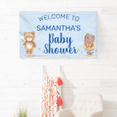 Schattig Blue Waterverf Beren Boy Baby shower Spandoek (Insitu)