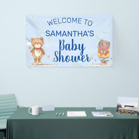 Schattig Blue Waterverf Beren Boy Baby shower Spandoek (Beurs)