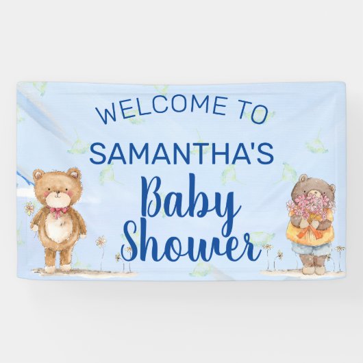 Schattig Blue Waterverf Beren Boy Baby shower Spandoek (Horizontaal)