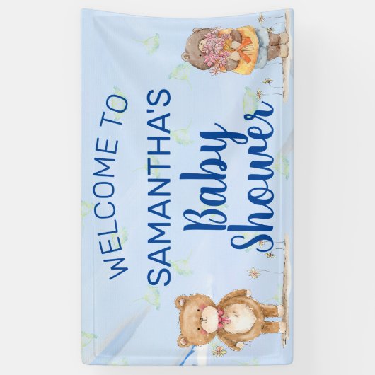 Schattig Blue Waterverf Beren Boy Baby shower Spandoek (Verticaal)