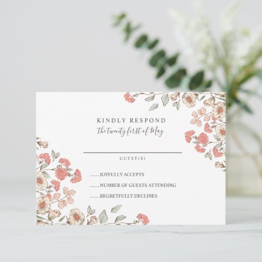 Schattig Blush bloemenbos Bruiloft RSVP (Staand voorkant)