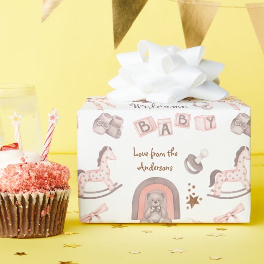 Schattig Blush Brown Welkom Baby Cadeaupapier (Verjaardagsfeest)