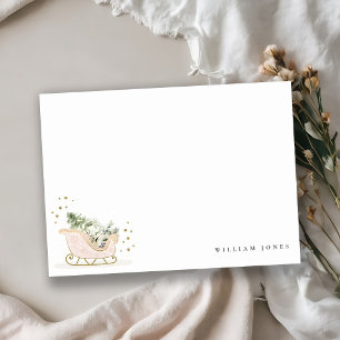 Schattig Blush Goud Winter Slede Verjaardag Elke L Notitiekaartje