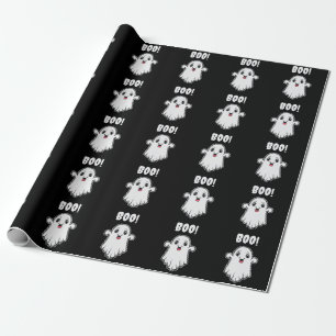 Schattig Boe Geest Halloween Patroon Zwart En Wit Cadeaupapier