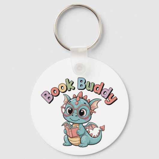 Schattig Boek Buddy Lezend Draak Sleutelhanger (Achterkant)