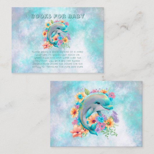 Schattig boek Dolphin en Florals voor Baby Visitekaartje (Voorkant / Achterkant)