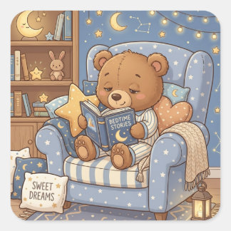 Schattig Boek Liebhaber Teddybeer Vierkante Sticker