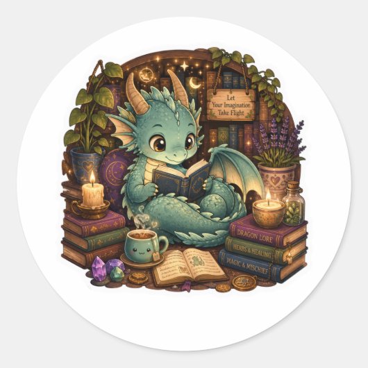 Schattig Boek Liefhebber Draak Sticker (Voorkant)