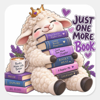 Schattig Boek Lieverd Lam - Slechts Nog Één Boek S Vierkante Sticker