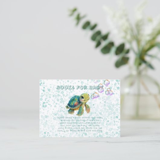 Schattig boek schildpad en bubbels voor Baby Visitekaartje (Staand voorkant)