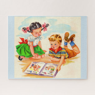 schattig boek van 1940, jongen en afbeelding legpuzzel