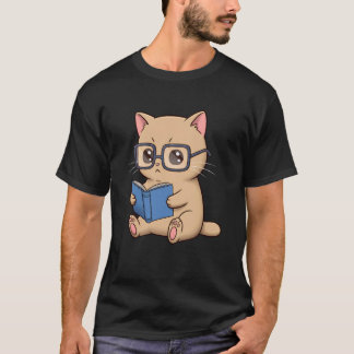 Schattig Boekenwurm Kat Leest Grappig Nerdy T-shirt