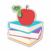 Schattig boekenwurm met appel kinderontwerp sticker (Voorkant)