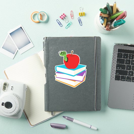 Schattig boekenwurm met appel kinderontwerp sticker (iPad Cover)