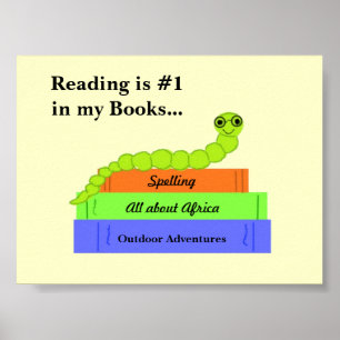 Schattig Boekenwurm met Lezen Boodschap Poster