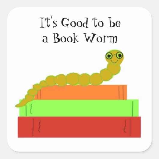 Schattig Boekenwurm Vierkante Sticker (Voorkant)