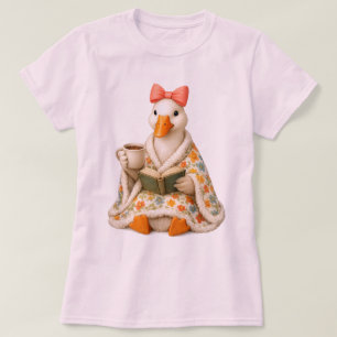 Schattig Boeklievende Gans Die Koffie Drinkt Met S T-shirt