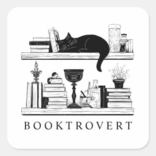 Schattig Boektrovert Boekliefhebberskat  Vierkante Sticker (Voorkant)