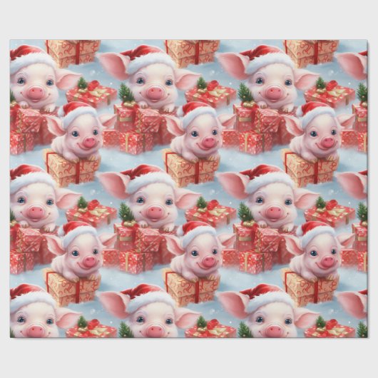 Schattig Boerderij Piggy Christmas Cadeaupapier (Zoom)