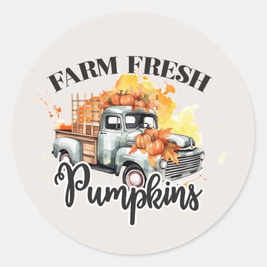 schattig Boerderij verse pompoenen oude truck Ronde Sticker (Voorkant)