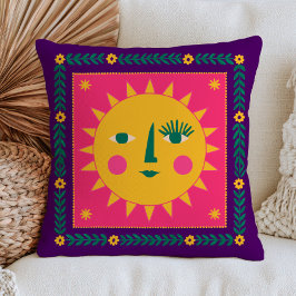 Schattig bohemien zon gezicht roze & paarse hemels kussen