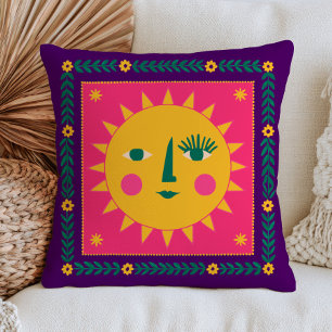 Schattig bohemien zon gezicht roze & paarse hemels kussen