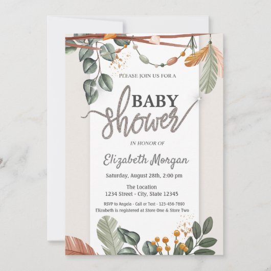 Schattig Boho Baby shower Kaart (Voorkant)