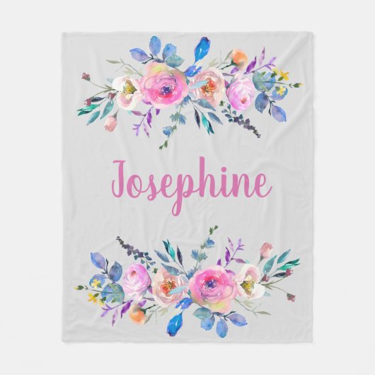  & schattig boho floral roze monogram naam fleece deken (Voorkant)