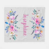  & schattig boho floral roze monogram naam fleece deken (Voorkant (Horizontaal))