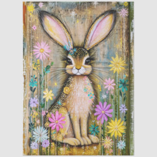 Schattig Boho-konijn en lente bloemen, Folk Art FX Tissuepapier