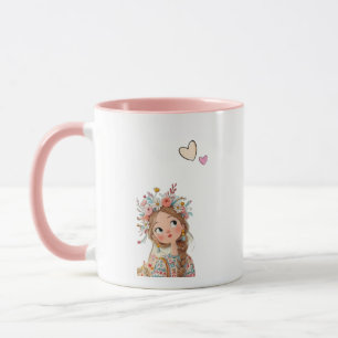 Schattig Boho Meisje met Bloemen Kroon Roze Mok
