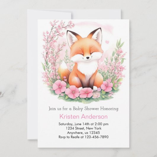 Schattig Boho Pink Fox Forest Meisje Baby shower Kaart (Voorkant)