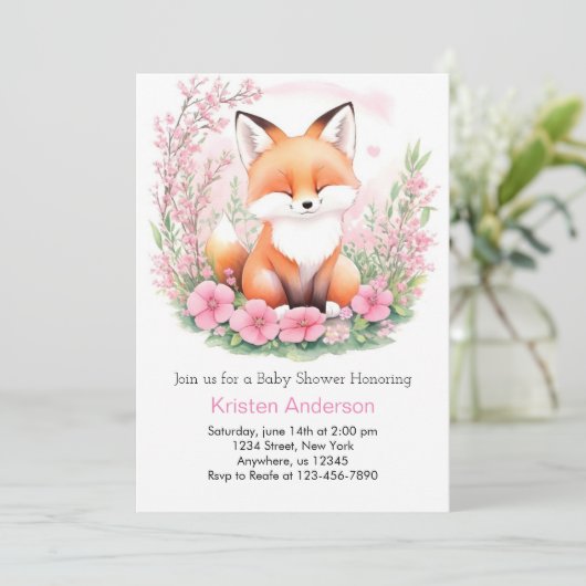 Schattig Boho Pink Fox Forest Meisje Baby shower Kaart (Staand voorkant)