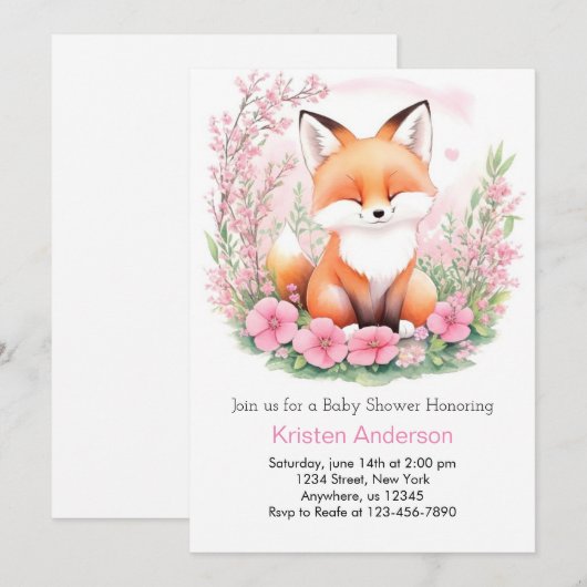 Schattig Boho Pink Fox Forest Meisje Baby shower Kaart (Voorkant / Achterkant)