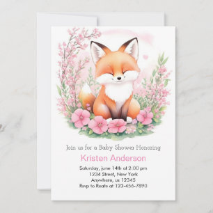 Schattig Boho Pink Fox Forest Meisje Baby shower Kaart