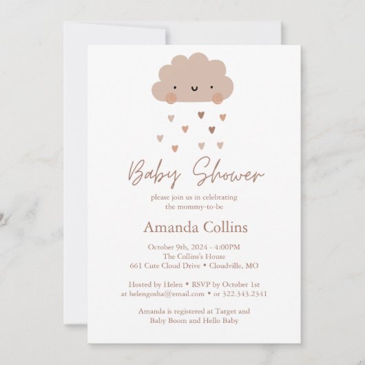Schattig Boho Rain Cloud Baby shower Kaart (Voorkant)