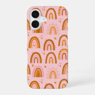 Schattig Boho Regenboog Hartjes Patroon in Roze Or iPhone 16 Hoesje