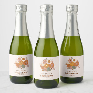 Schattig Boho Retro Bloemig Bruiloftsfeest Aangepa Sparkling Wijnetiket