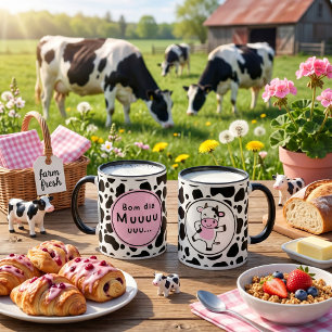 Schattig “Bom Dia Muuuuu” Kawaii Koeienontwerp Mok