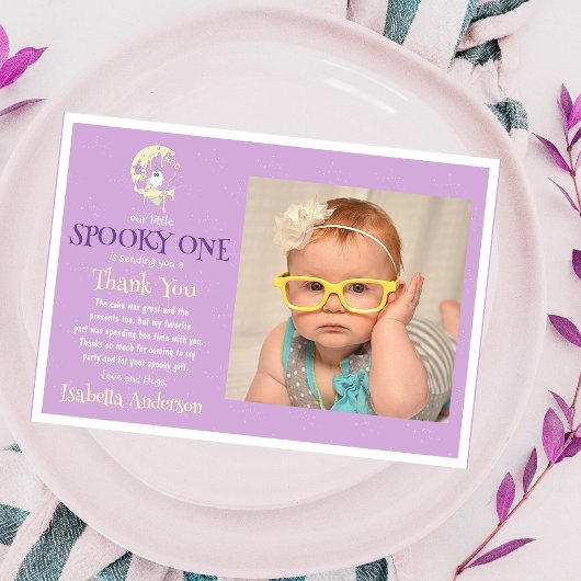 Schattig Boo Geest Maan Meisje 1e Verjaardag Hallo Bedankkaart