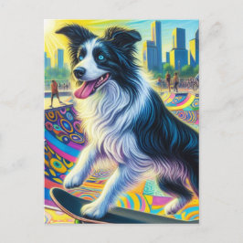 Schattig Border Collie Skateboarden Briefkaart