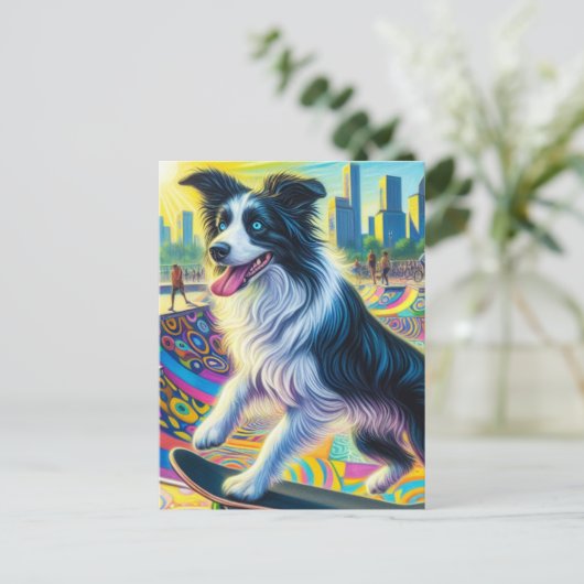 Schattig Border Collie Skateboarden Briefkaart (Staand voorkant)