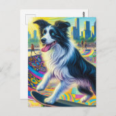 Schattig Border Collie Skateboarden Briefkaart (Voorkant / Achterkant)