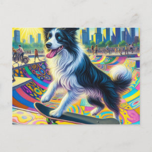 Schattig Border Collie Skateboarden Briefkaart