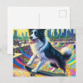Schattig Border Collie Skateboarden Briefkaart (Voorkant / Achterkant)