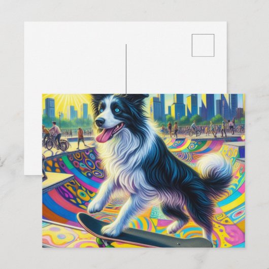 Schattig Border Collie Skateboarden Briefkaart (Voorkant / Achterkant)