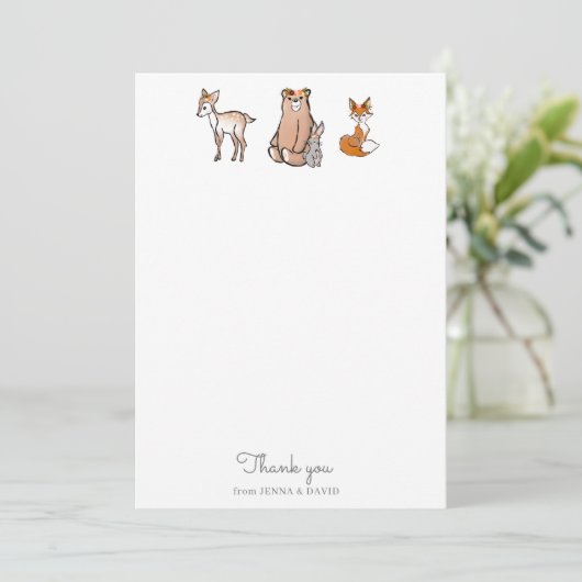 Schattig bos | Baby shower bedankpas Bedankkaart (Staand voorkant)