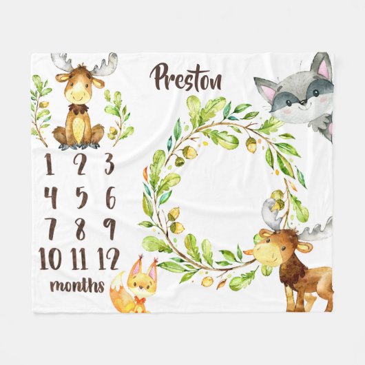 Schattig bos Dieren Baby Milestone Blanket Fleece Deken (Voorkant (Horizontaal))