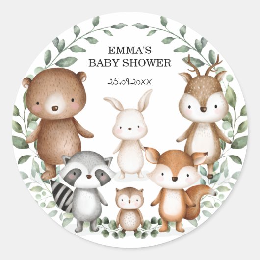 Schattig bos Dieren Greenery Wreath Favors Ronde Sticker (Voorkant)