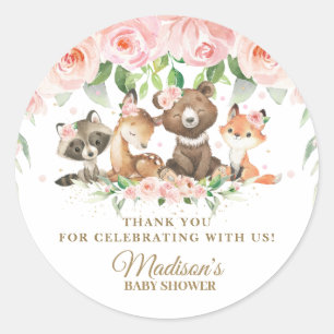 Schattig bos dieren roze bloemen dank u voor uw gu ronde sticker